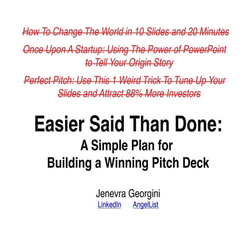 A Simple Plan For Building a Startup Entrepreneur's Pitch Deck