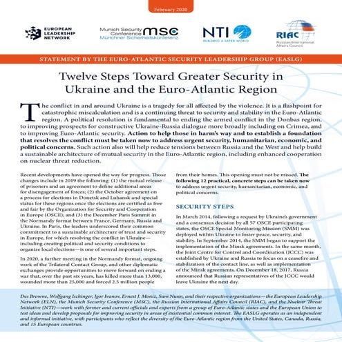 Twelve Steps Toward Greater Security in  Ukraine and the Euro-Atlantic Region