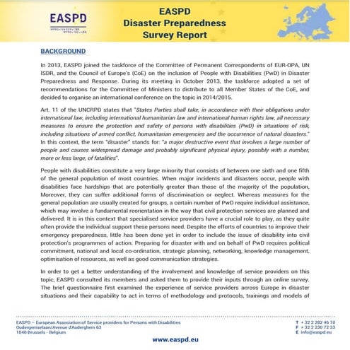 EASPD Disaster Preparedness  Response Survey Report