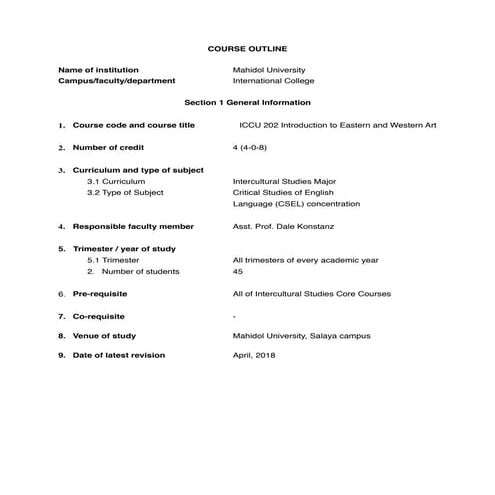 East West Art Course Outline