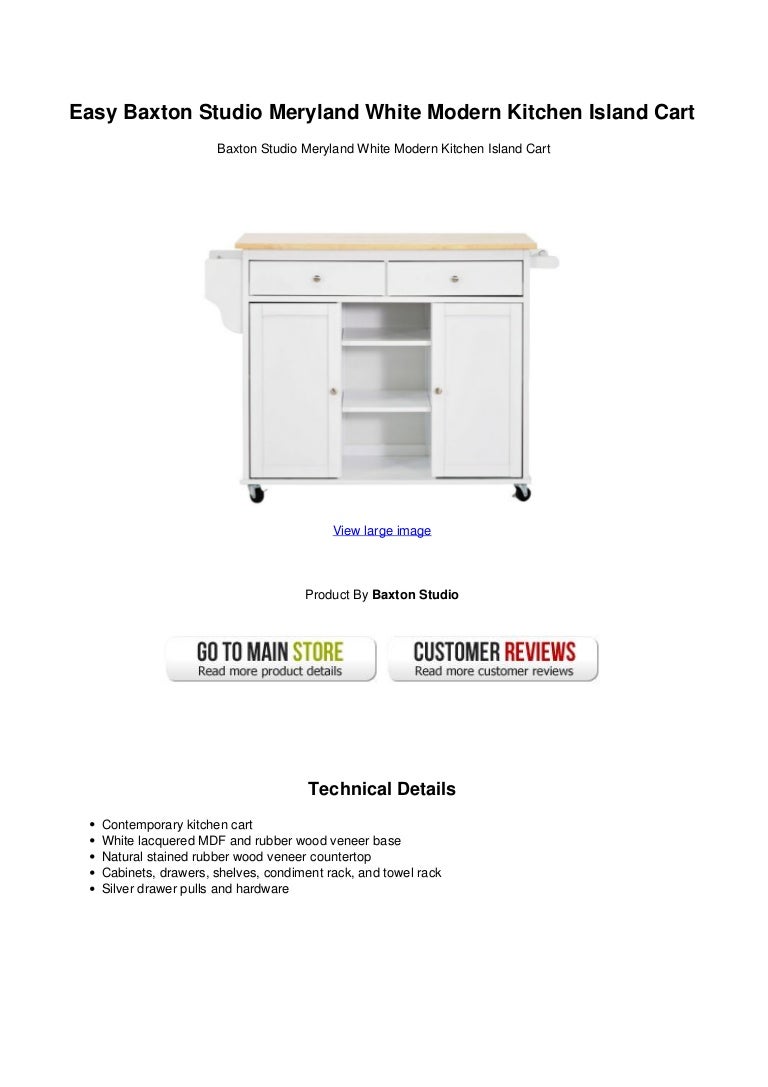 Easy Baxton Studio Meryland White Modern Kitchen Island Cart