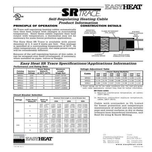 EasyHeat SR31J Heat Tracing Cable - Spec Sheet | PDF