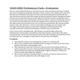 'EASY JOBS' -  Evaluation