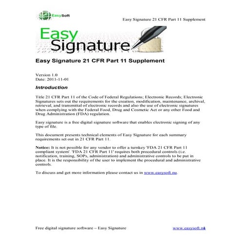 Easy signature 21 cfr part 11 supplement