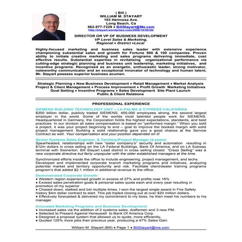 William M. Stayart (Bill) Resume