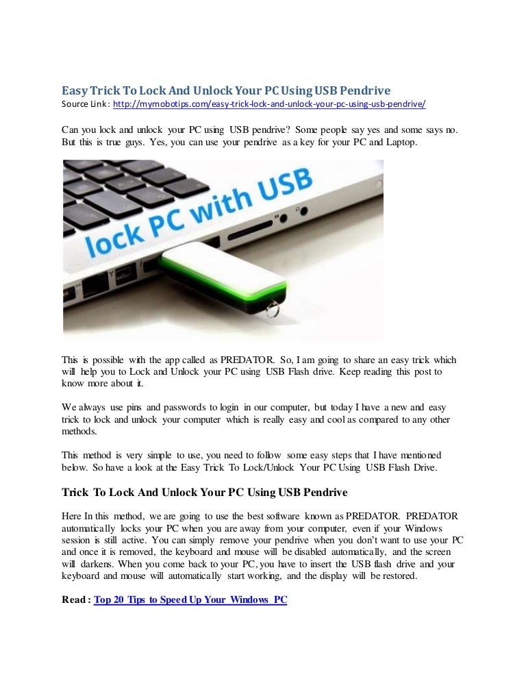 Easy trick to lock and unlock your pc using usb pendrive