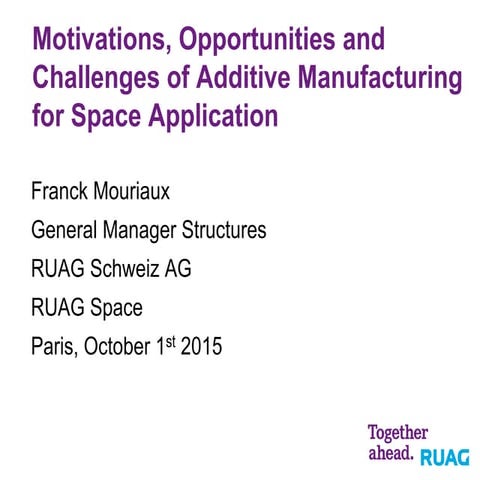 Motivations, Opportunities and Challenges of Additive Manufacturing for Space...