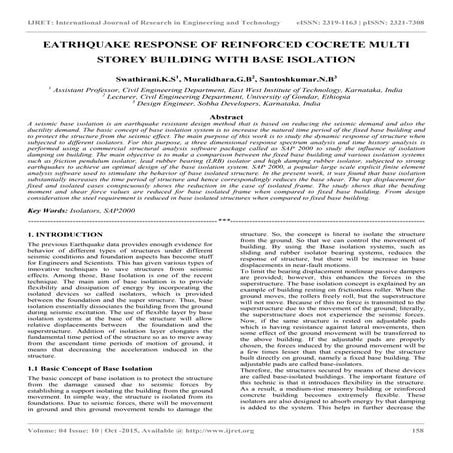 Eatrhquake response of reinforced cocrete multi storey building with base iso...