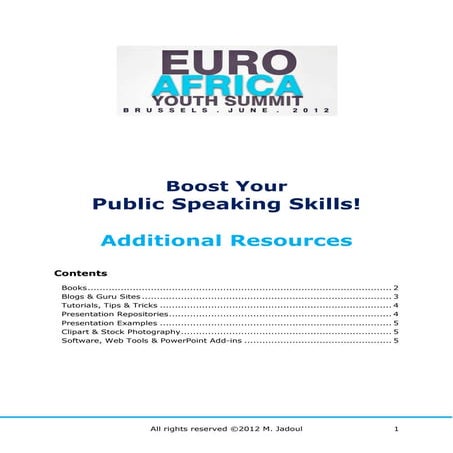 EAYS Public Speaking Resources (2012)