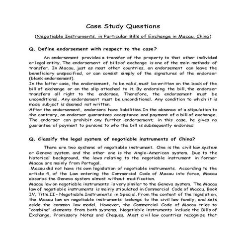 Negotiable Instruments, in Particular Bills of Exchange in Macau, China