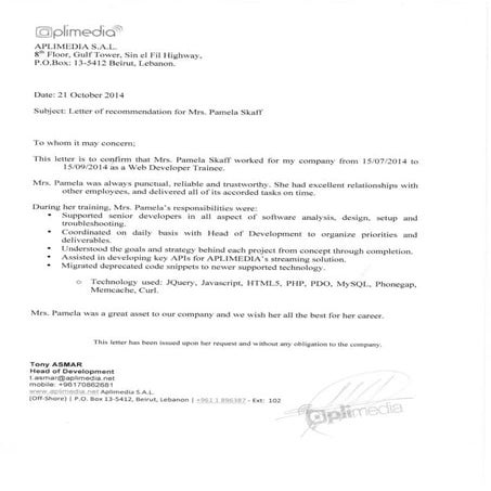 Training Letter - Pamela Skaff - Signed | PDF