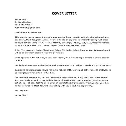 COVER LETTER
