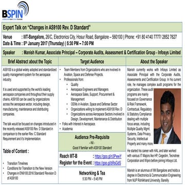 BSPIN Talk on Changes in AS9100 Rev. D Standard - 5th Jan 2017