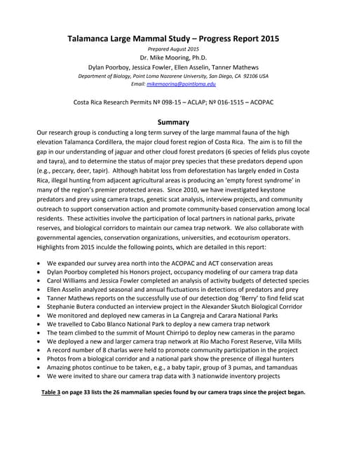 Talamanca Mammal Study FINAL2 2015