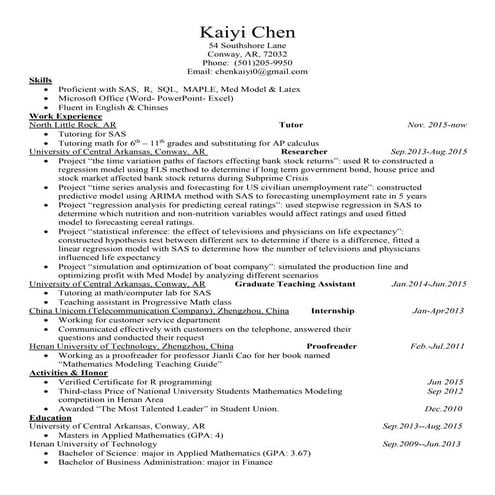 Kaiyi Chen Resume