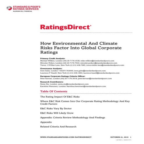 How Environmental And Climate Risks Factor Into Global Corporate Ratings Oct 21 2015
