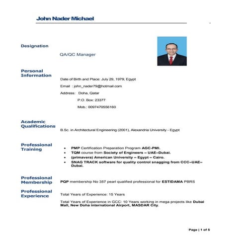 edwin cv for QA-QC Manager | DOC