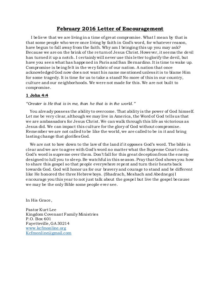 February 2016 Letter of Encouragement