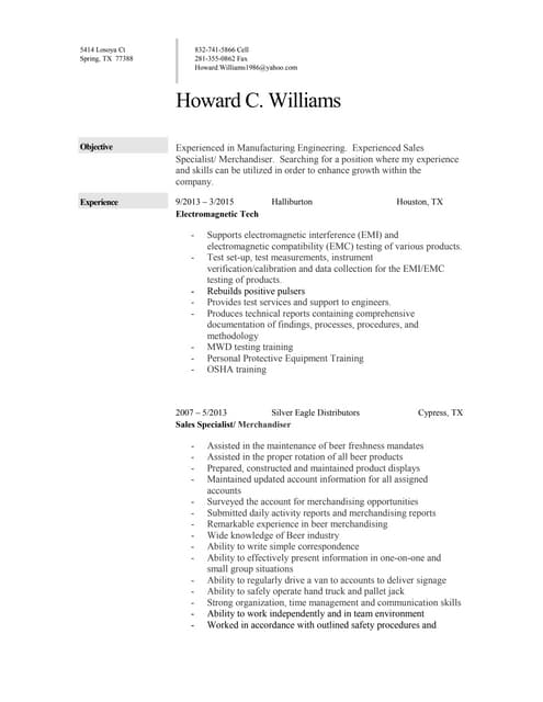 Howard C. Williams good resume