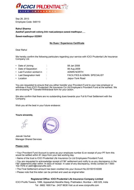 Experience Certificate Ipru | PDF