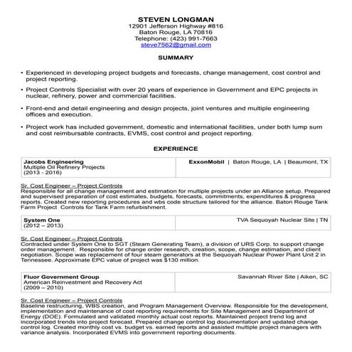 Steven Longman Resume 2016