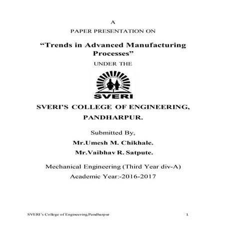 Trends in Advanced Manufacturing