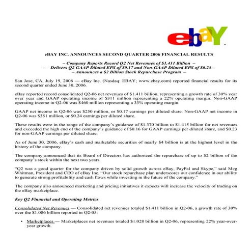 Ebay News 2006 7 19 Earnings
