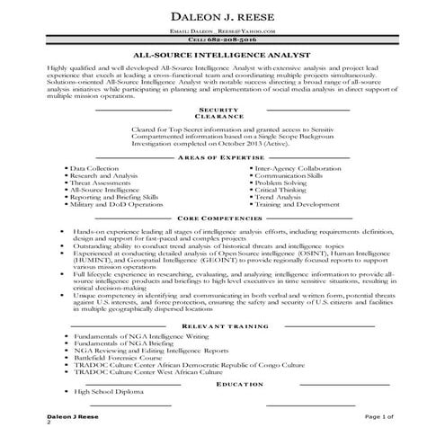 Intelligence Analyst Resume. Intelligence Analyst Resume | PDF