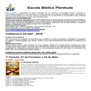 EBD 2015 - Curriculo da EBD - Ano 2015