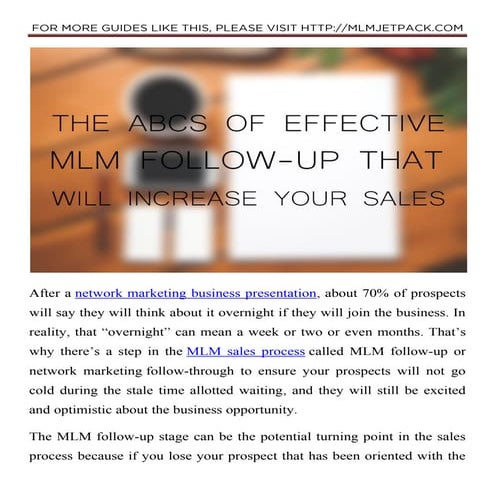 The ABCs of Effective MLM Follow-Up That Will Increase Your Sales (PDF Versio...