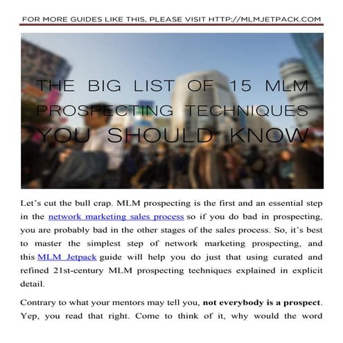 The Big List of 15 MLM Prospecting Techniques You Should Know (PDF Version 1.0)