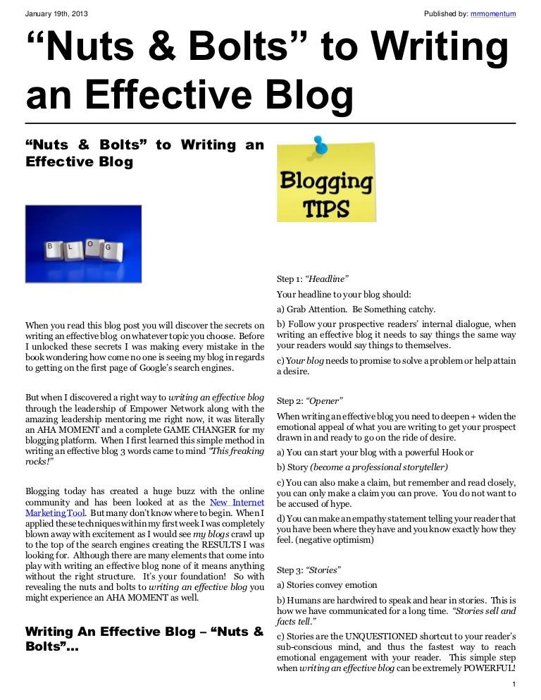 “Nuts & Bolts” to Writing an Effective Blog