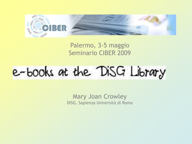 Ebooks at the DISG Library - Palermo-2009