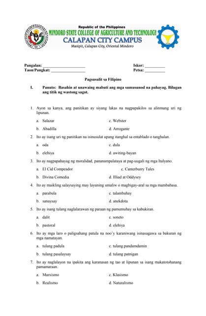 Pagbasa at Pagsusuri, Filipino 8 Quiz2.pptx