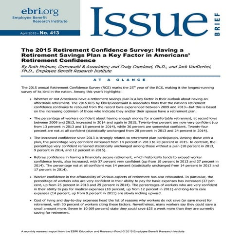 The 2015 Retirement Confidence Survey | PDF