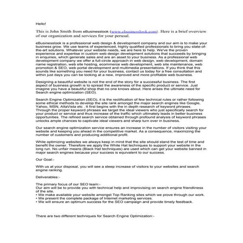 E Businesslook Web Dev Services offered