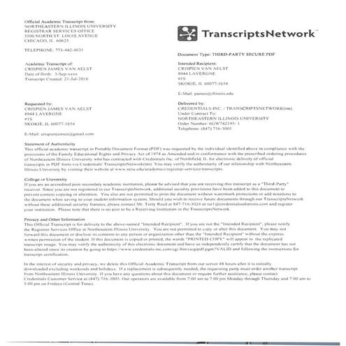 Van Aelst-Northeastern IL Univ. official Transcripts