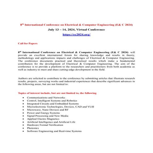 7th International Conference on Electrical Engineering (ELEN 2024) | DOCX