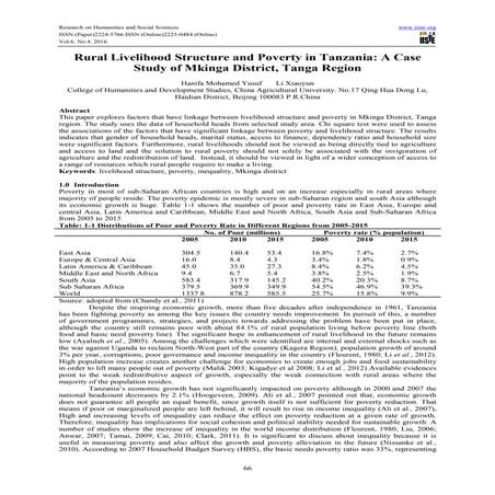Rural Livelihood Structure and Poverty in Tanzania