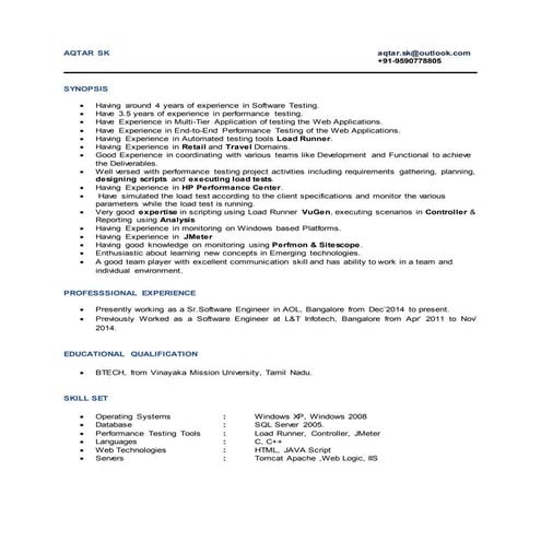 AqtarResume_Performance Testing