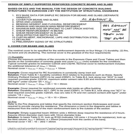 Ec2 rc handout 2 design of beams and slabs | PDF
