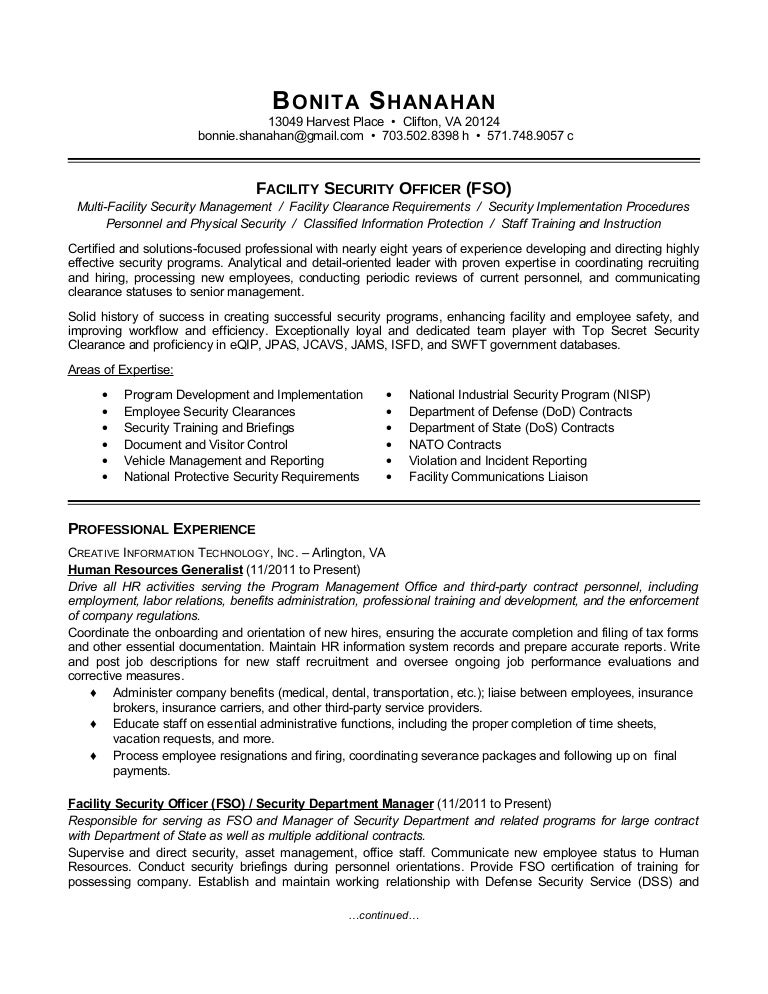 resume 2016 hr fso security clearance on resumes