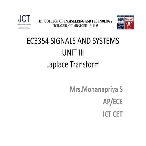 EC3354 SIGNALS AND SYSTEM LAPLACE TRANSFORM