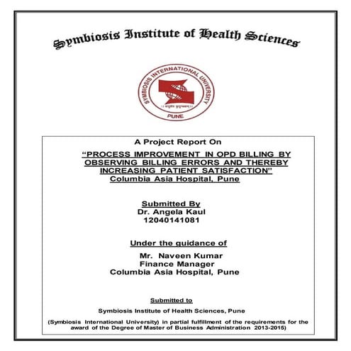 Process Improvement in OPD billing by observing Billing Errors and thereby in...