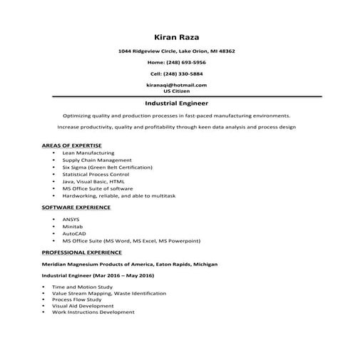 K_raza Resume May 2016 With Ref