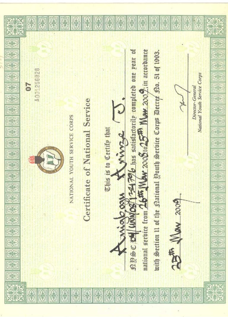 NYSC CERTIFICATE