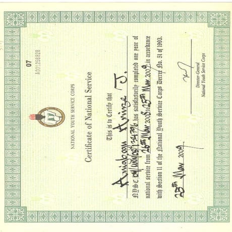 NYSC CERTIFICATE | PDF