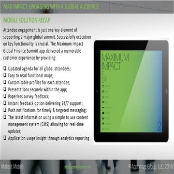 Solution Recap - Max Impact Global Summit Mobile App - Apptimize Group LLC