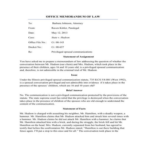 OFFICE MEMORANDUM OF LAW