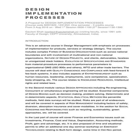 DESIGN IMPLEMENTATION PROCESSES outline | PDF